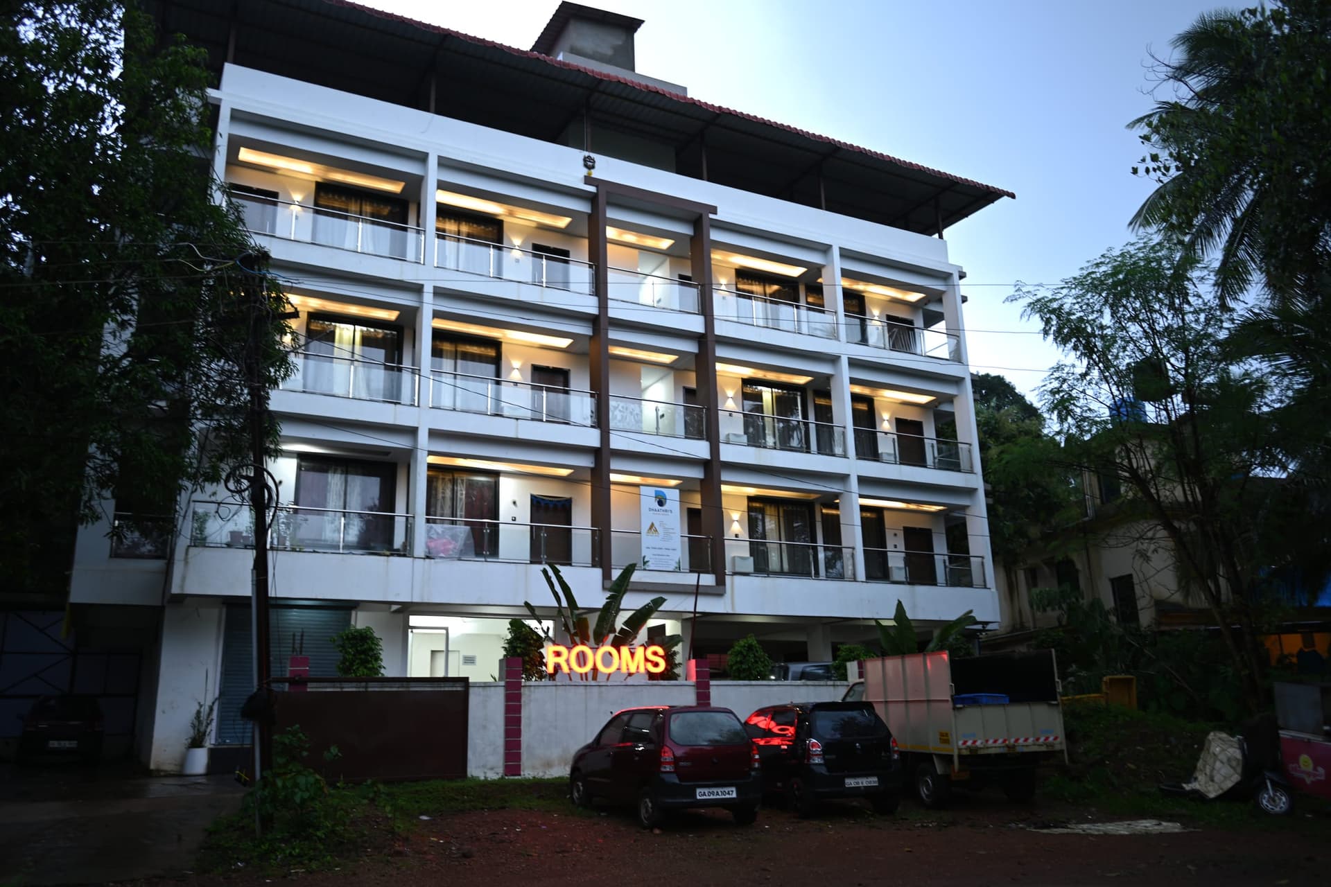The front of the house at blue hour